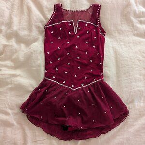Maroon Ice Figure Skating Leotard Dress Small/Medium